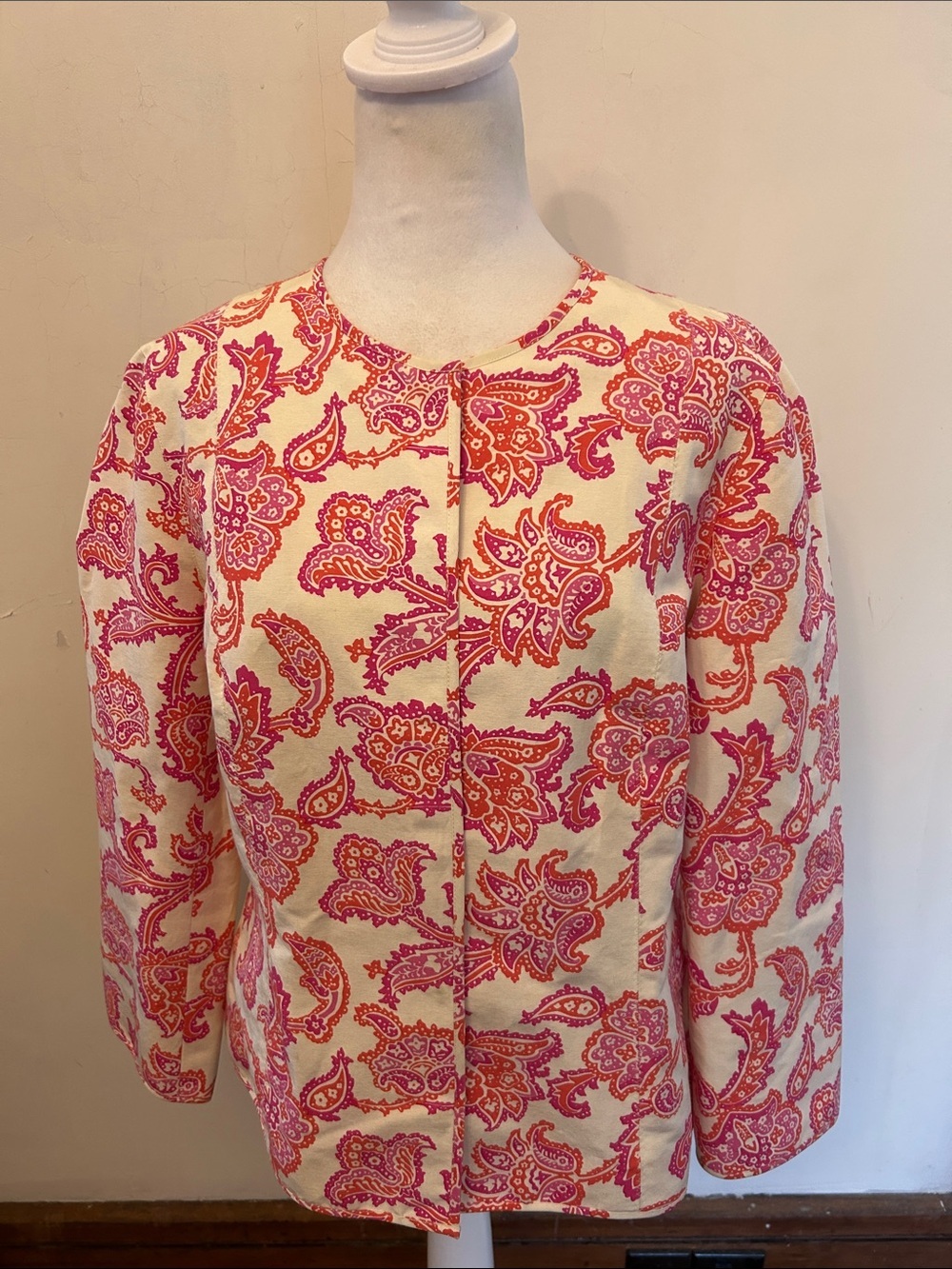 Sigrid Olsen Pink Cream Orange Paisley Jacket Size 10 EUC